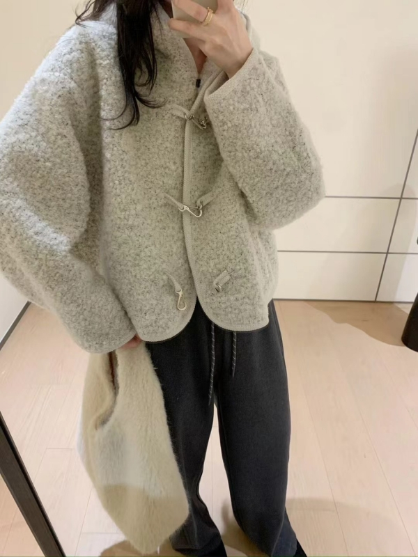 韓 混色小短毛勾釦外套 2色 size
