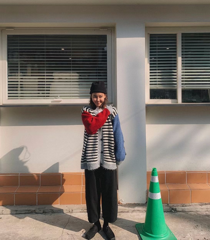 韓 配色袖條文外套 2色