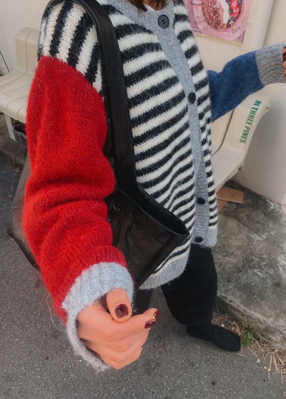 韓 配色袖條文外套 2色