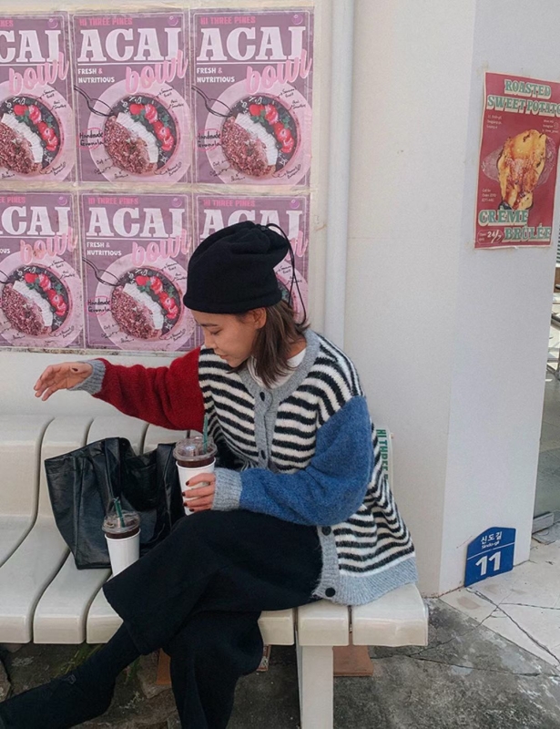 韓 配色袖條文外套 2色