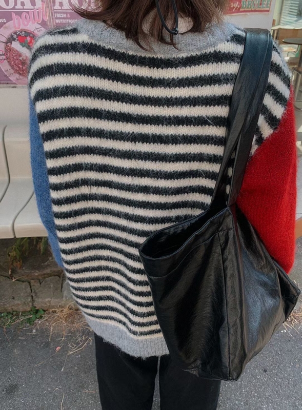 韓 配色袖條文外套 2色