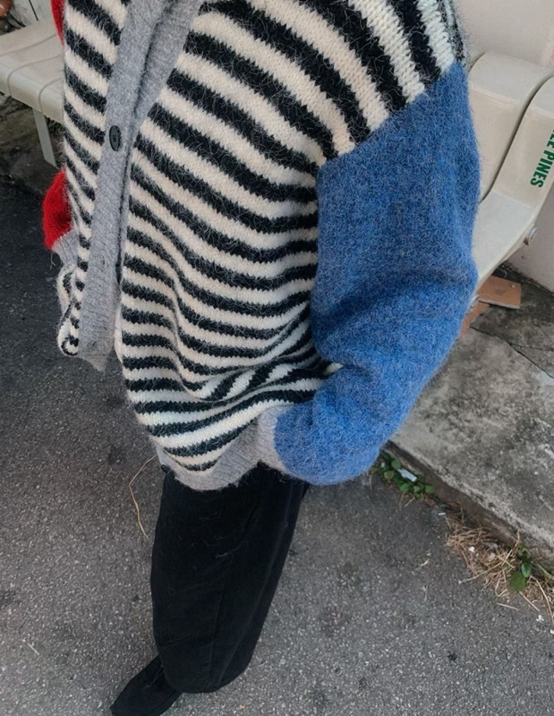 韓 配色袖條文外套 2色