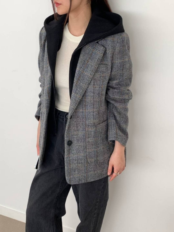 韓 格文連帽西裝外套 2色