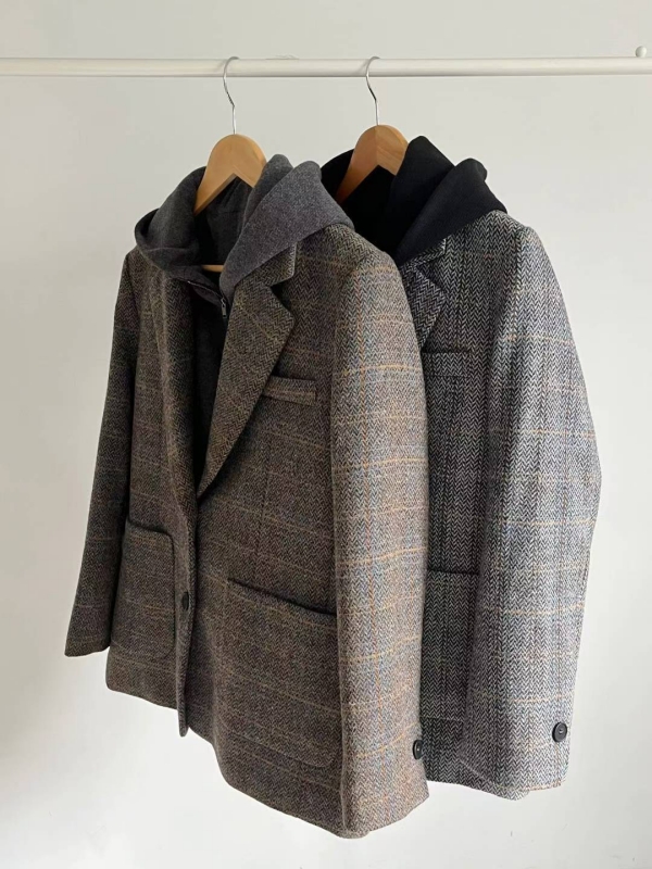 韓 格文連帽西裝外套 2色
