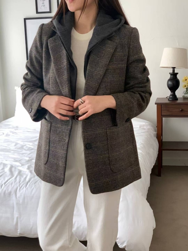 韓 格文連帽西裝外套 2色