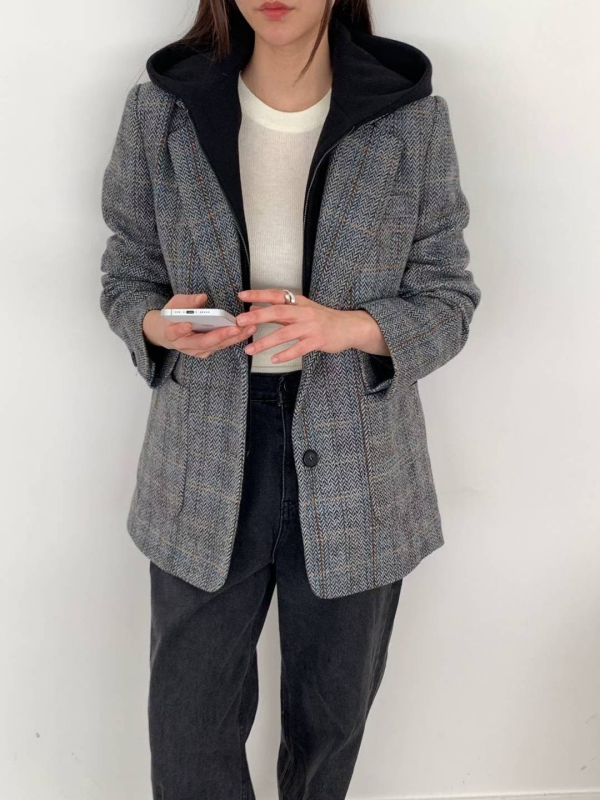 韓 格文連帽西裝外套 2色
