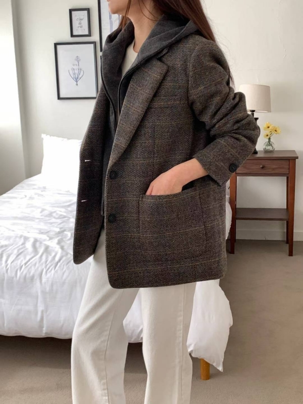 韓 格文連帽西裝外套 2色