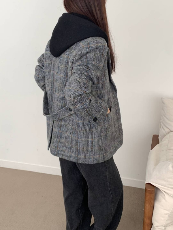 韓 格文連帽西裝外套 2色