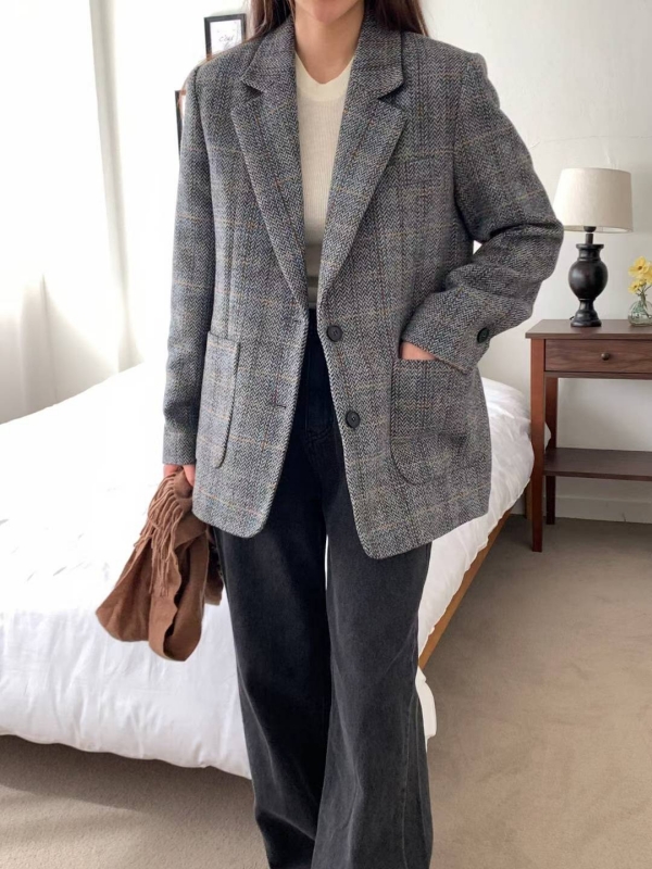 韓 格文連帽西裝外套 2色