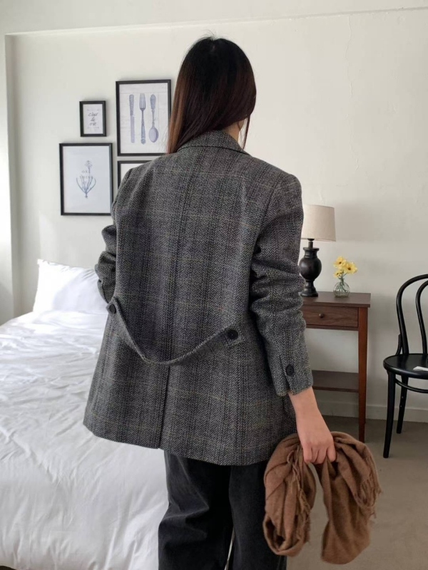 韓 格文連帽西裝外套 2色