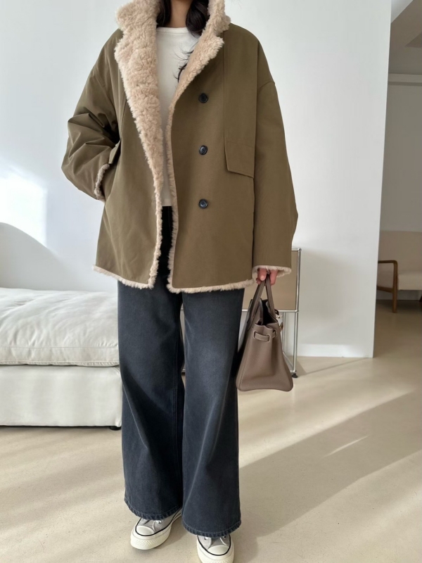 韓 兩面穿毛毛外套