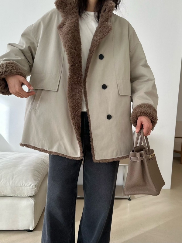 韓 兩面穿毛毛外套