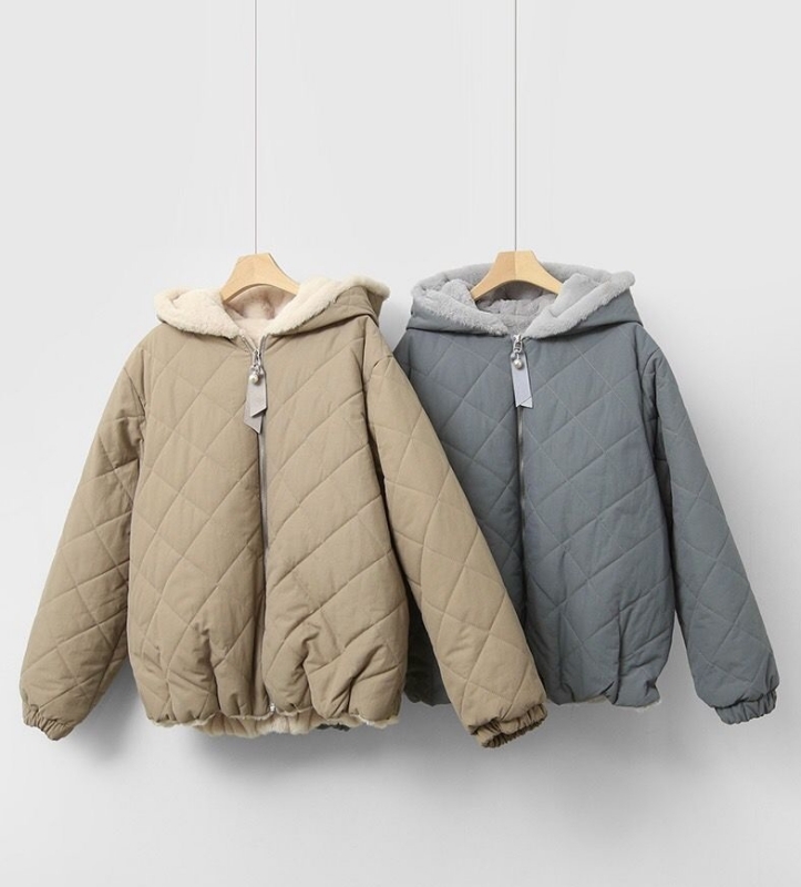 韓 內毛菱格連帽外套 2色 size