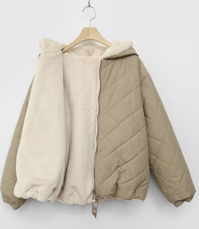 韓 內毛菱格連帽外套 2色 size