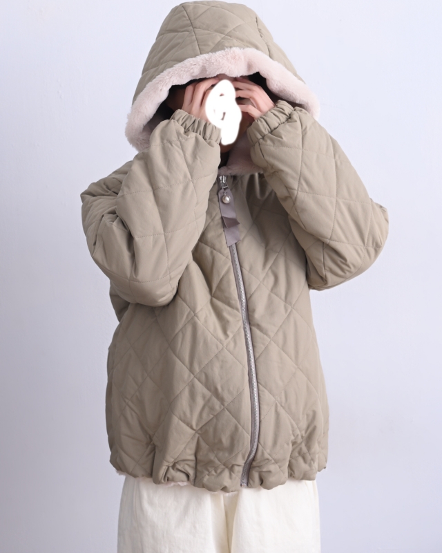 韓 內毛菱格連帽外套 2色 size