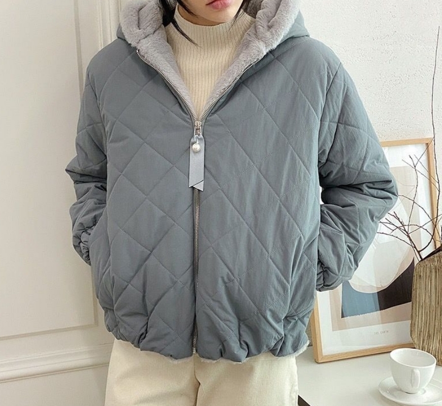 韓 內毛菱格連帽外套 2色 size