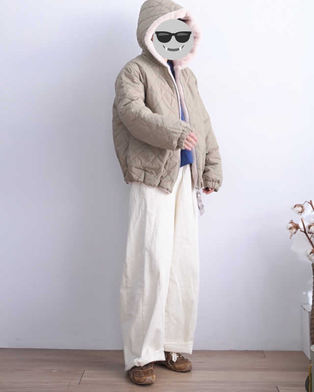 韓 內毛菱格連帽外套 2色 size