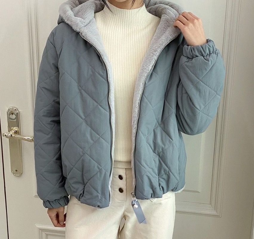 韓 內毛菱格連帽外套 2色 size