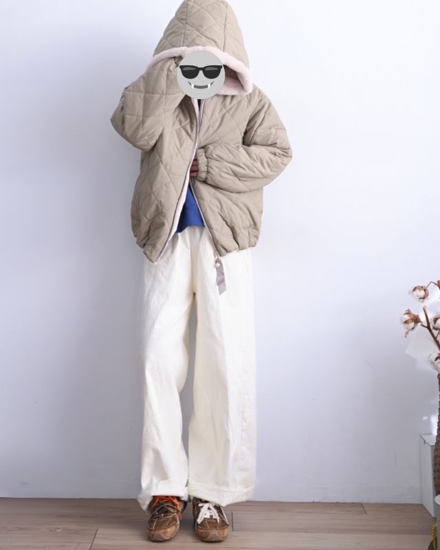 韓 內毛菱格連帽外套 2色 size