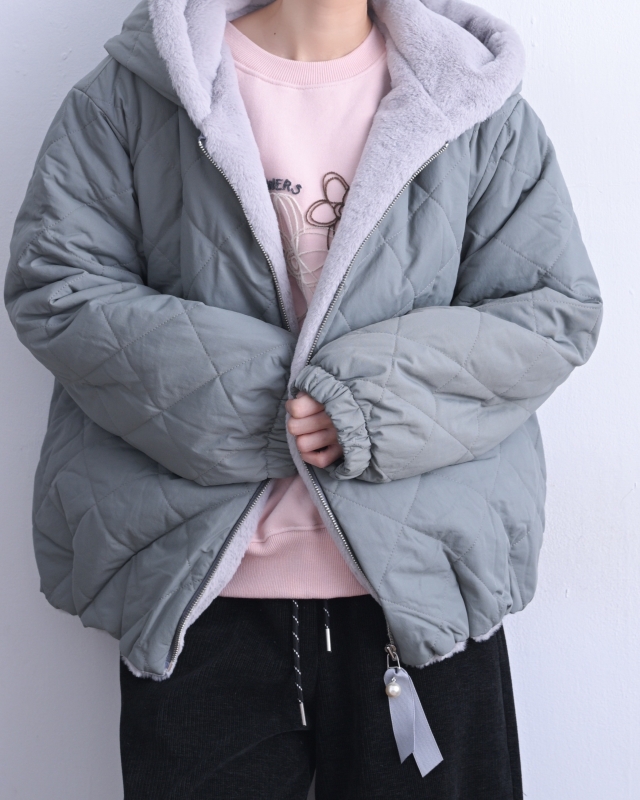 韓 內毛菱格連帽外套 2色 size