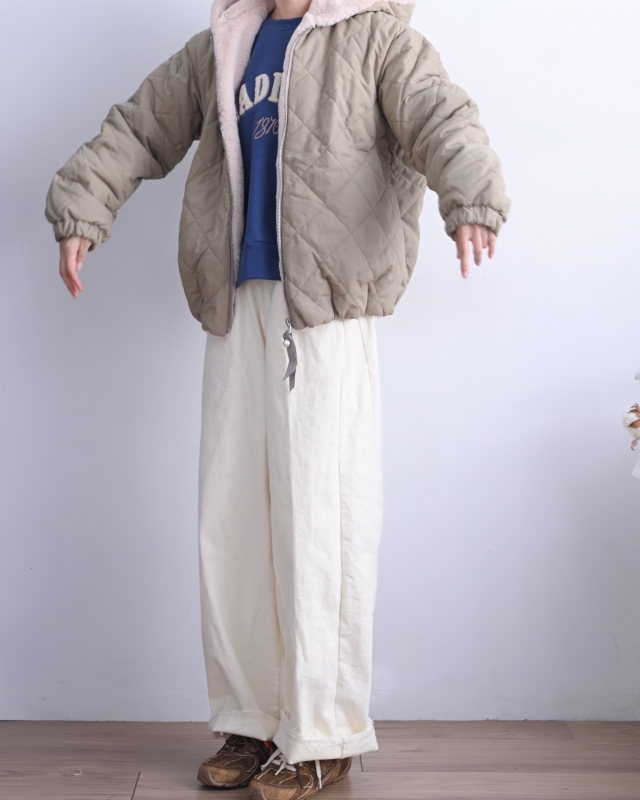 韓 內毛菱格連帽外套 2色 size