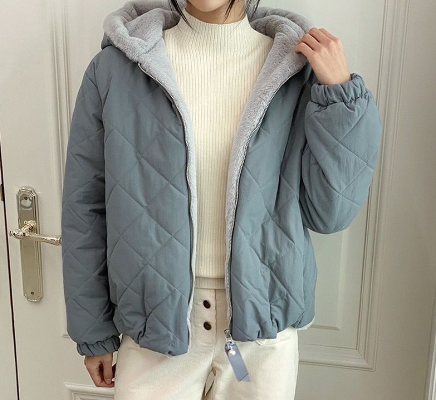 韓 內毛菱格連帽外套 2色 size