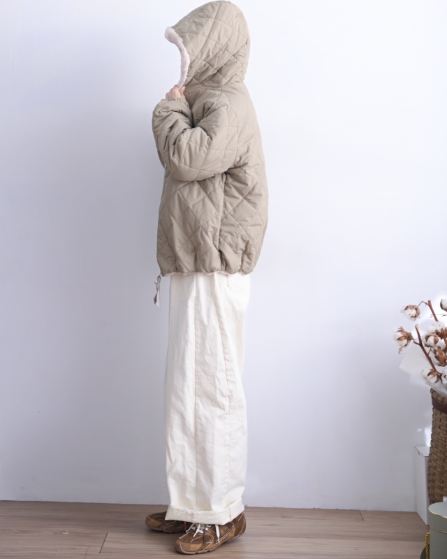 韓 內毛菱格連帽外套 2色 size