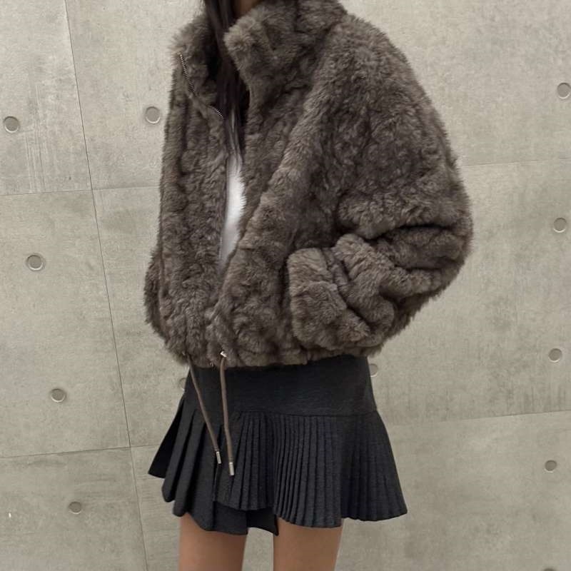 韓 下抽繩毛毛外套 2色