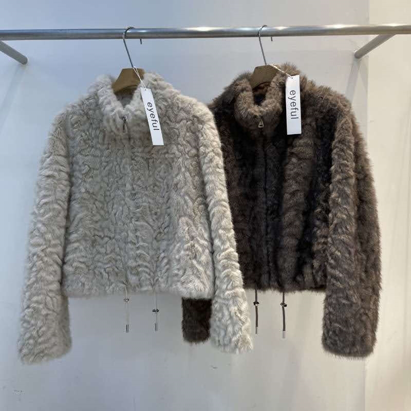 韓 下抽繩毛毛外套 2色