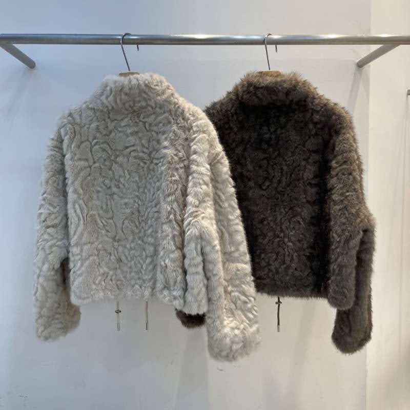 韓 下抽繩毛毛外套 2色