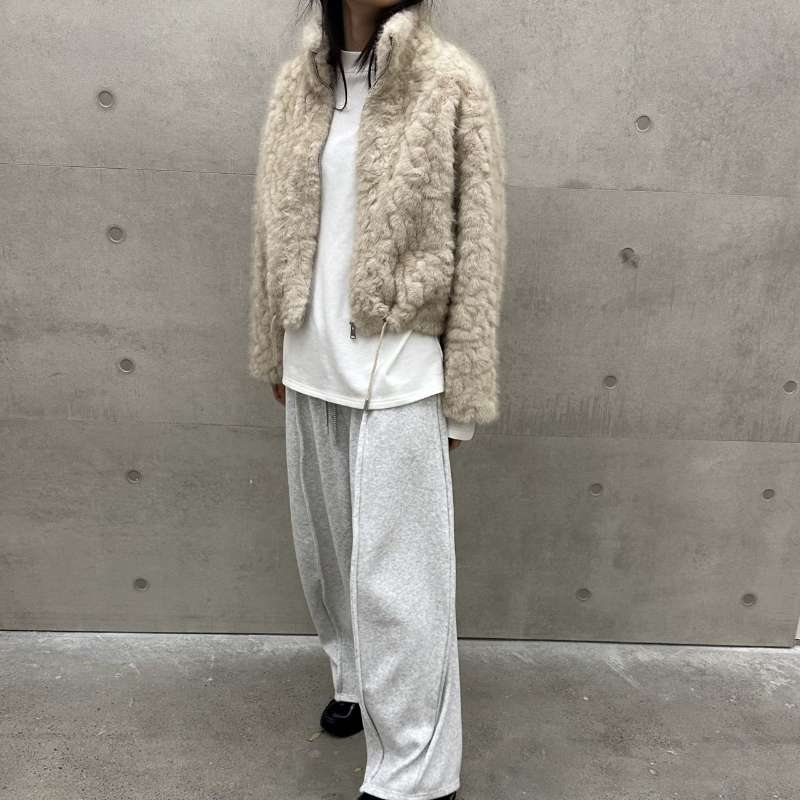 韓 下抽繩毛毛外套 2色