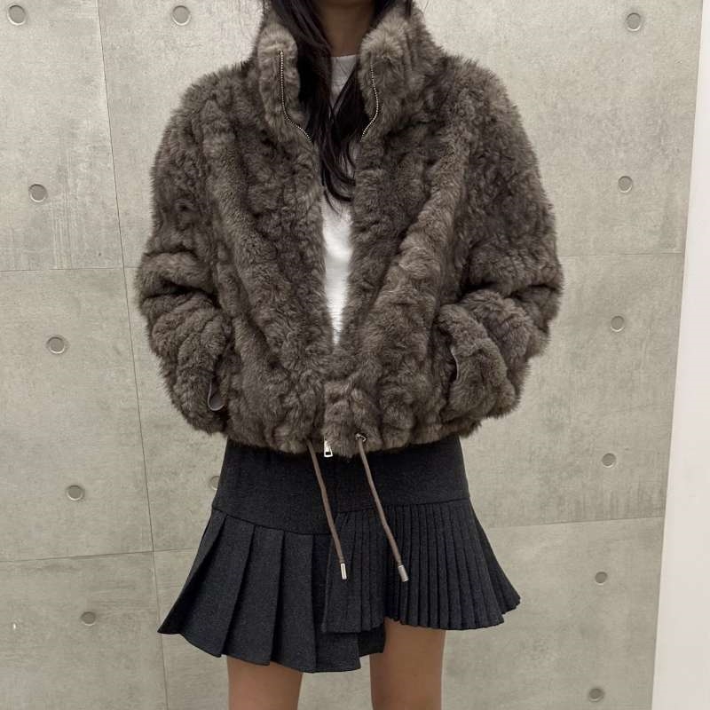 韓 下抽繩毛毛外套 2色