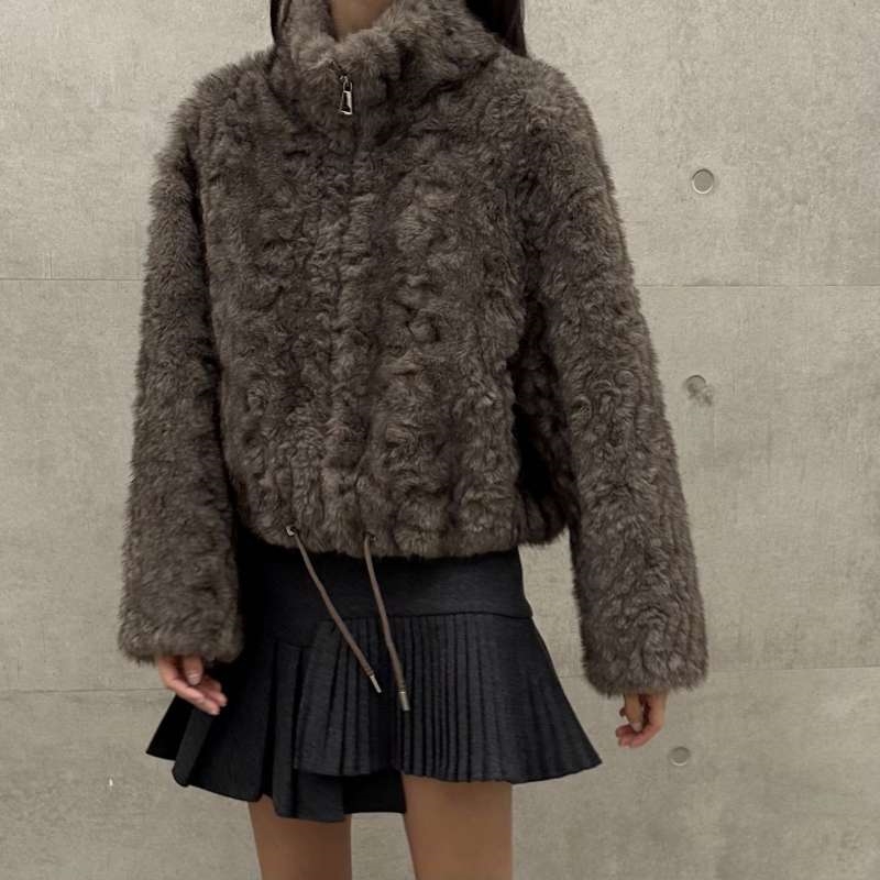 韓 下抽繩毛毛外套 2色