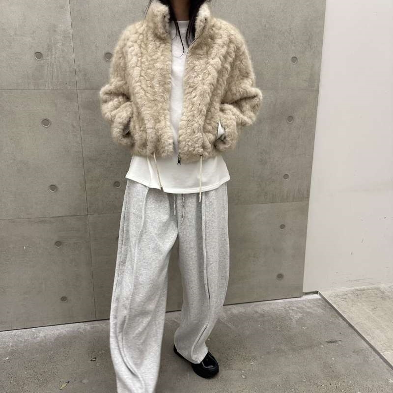 韓 下抽繩毛毛外套 2色