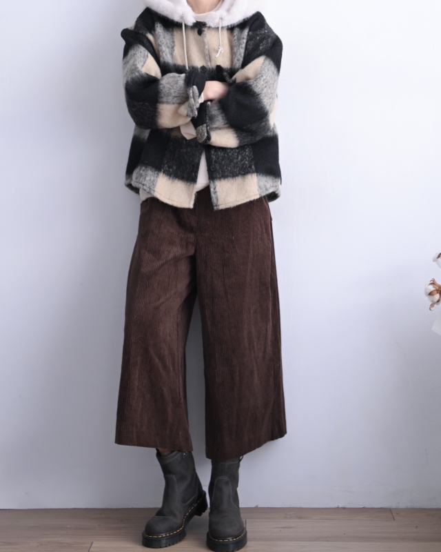 韓 毛毛帽格文襯衫外套 2色 size