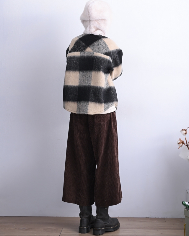 韓 毛毛帽格文襯衫外套 2色 size