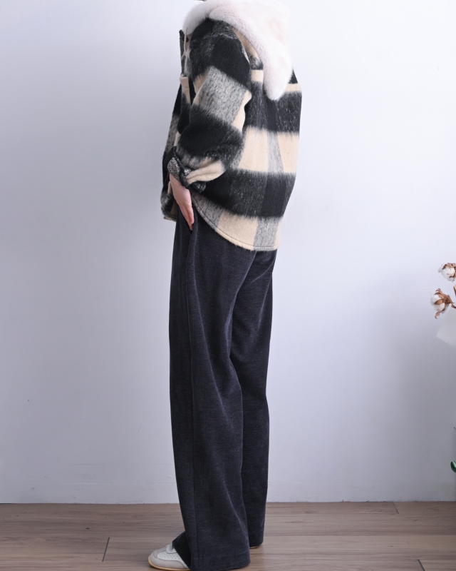 韓 毛毛帽格文襯衫外套 2色 size