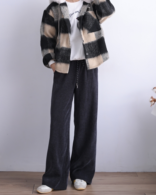 韓 毛毛帽格文襯衫外套 2色 size