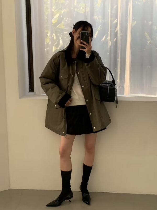 韓 領配色三口袋外套 2色