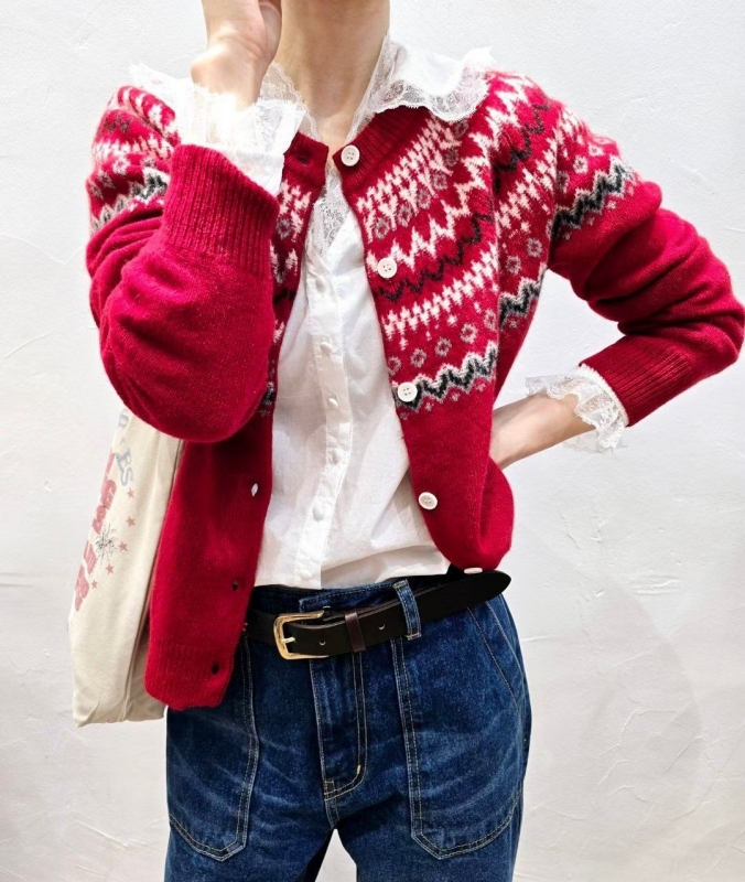 韓 圖騰微毛料短版外套 2色 size