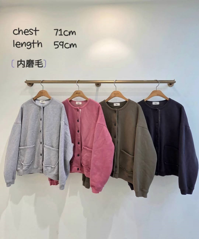 韓 內磨毛圓領素色外套 4色