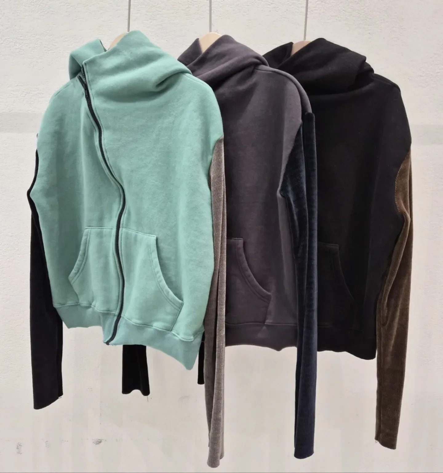 韓 斜拉鏈配色連帽外套 3色