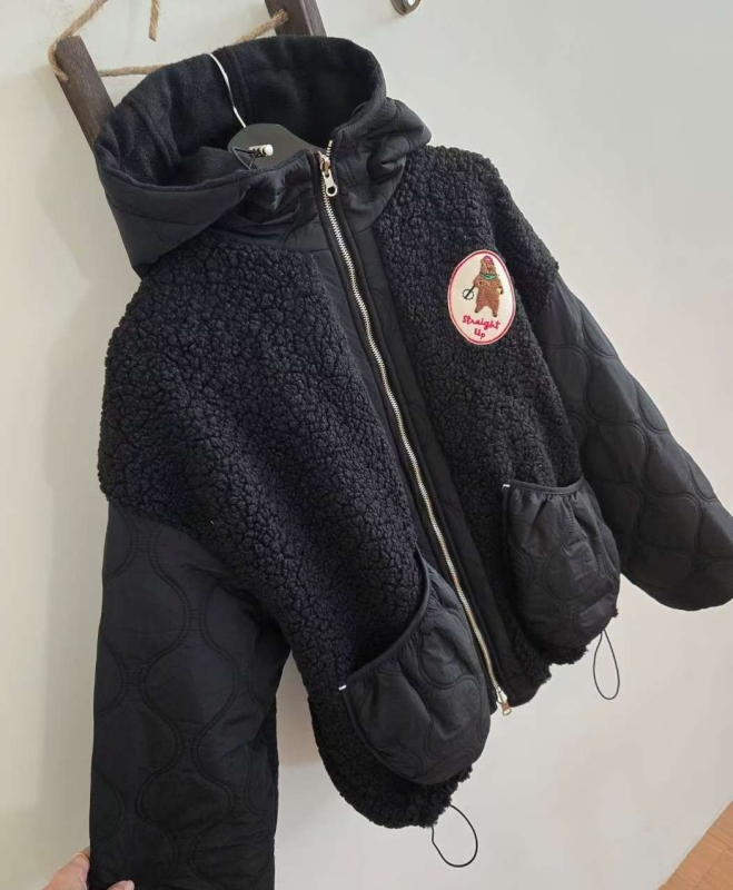 韓 拼接毛毛連帽外套 2色