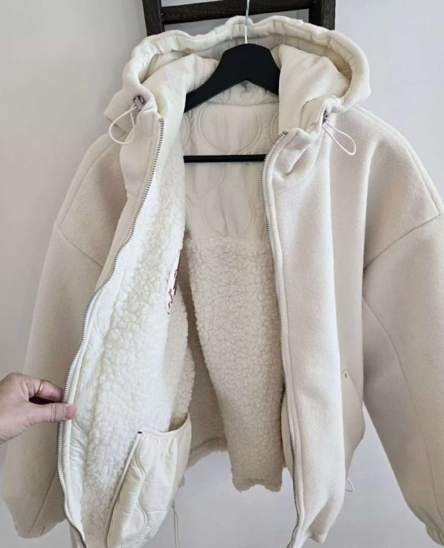 韓 拼接毛毛連帽外套 2色