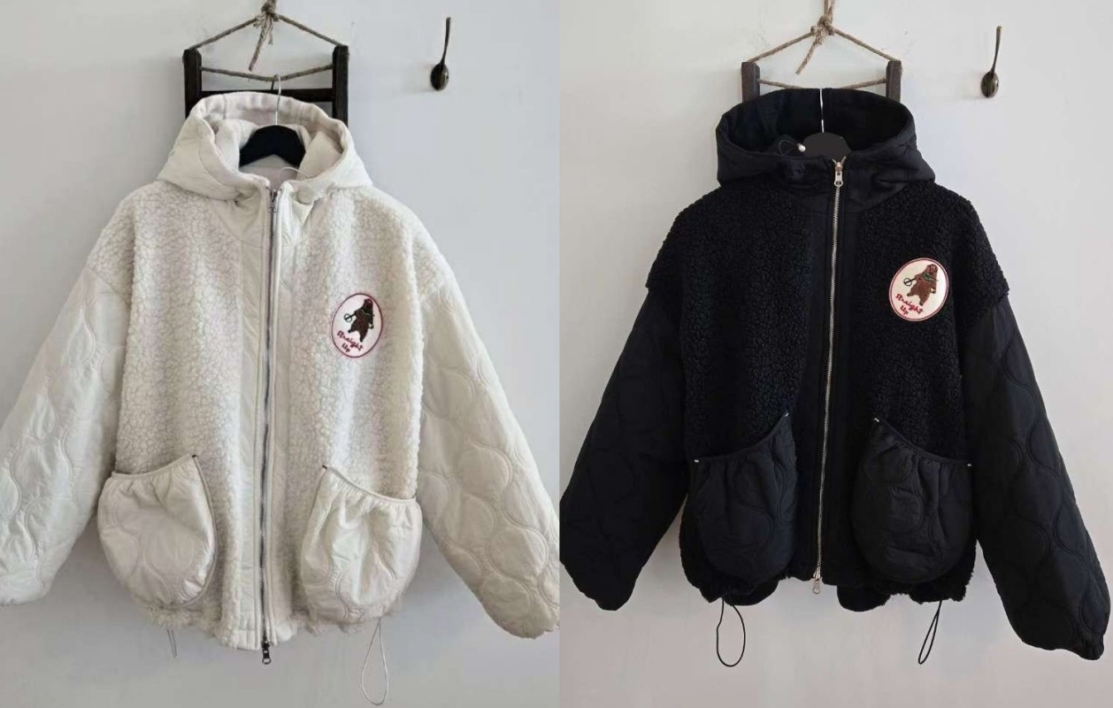 韓 拼接毛毛連帽外套 2色