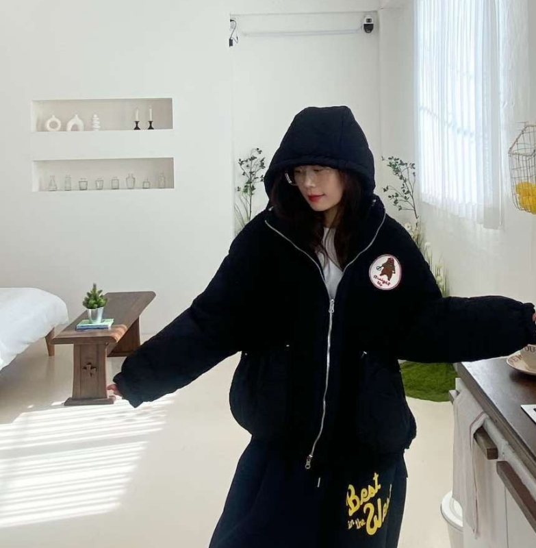 韓 拼接毛毛連帽外套 2色