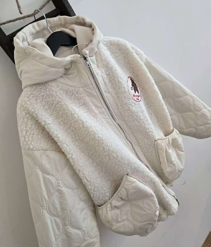 韓 拼接毛毛連帽外套 2色