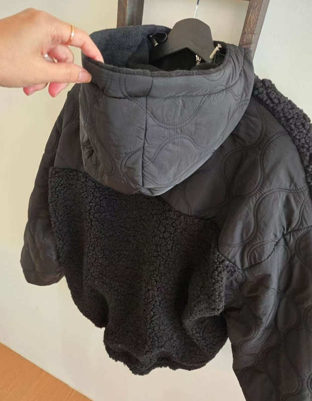 韓 拼接毛毛連帽外套 2色