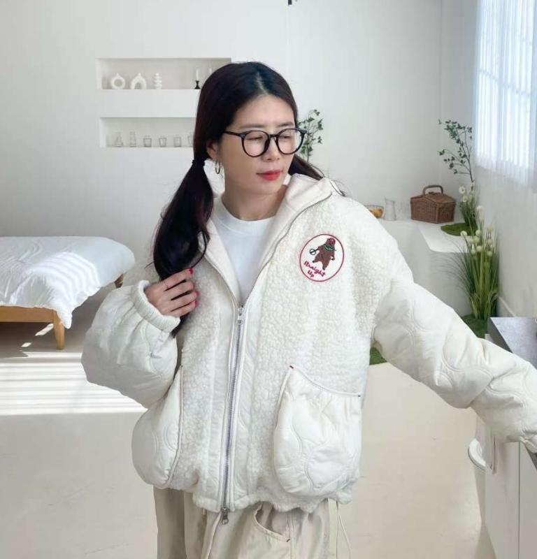 韓 拼接毛毛連帽外套 2色