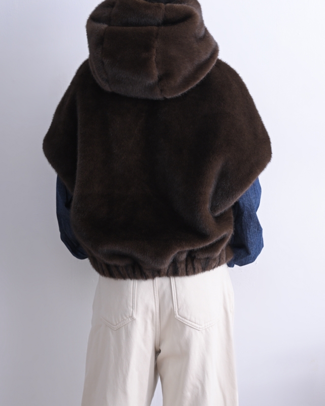 韓 連帽毛毛短袖外套 2色 size